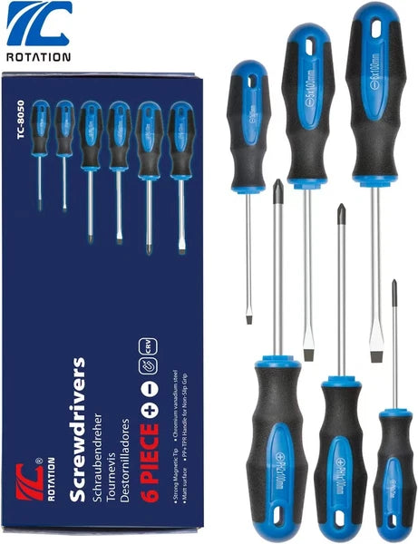 6PCS Magnetic Tip Screwdriver Set, 3 Phillips and 3 Flat, Professional Cushion G