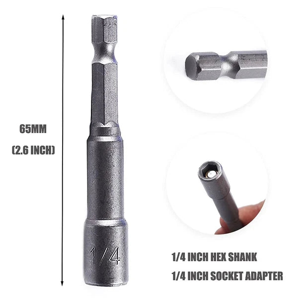 10-Piece Magnetic Nut Driver Bit Set, 1/4-Inch Hex Shank, Chrome Vanadium Steel