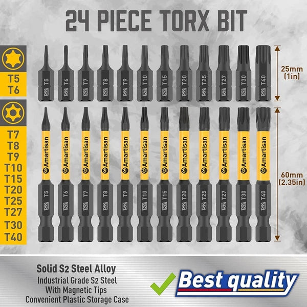 Juego De Puntas Torx, 24 Piezas Juego De Puntas De Estrella De Seguridad Y Re
