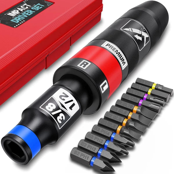 1/2" Hand Impact Screwdriver Set, 13 PCS Manual Reversible Impact Driver Kit, S2