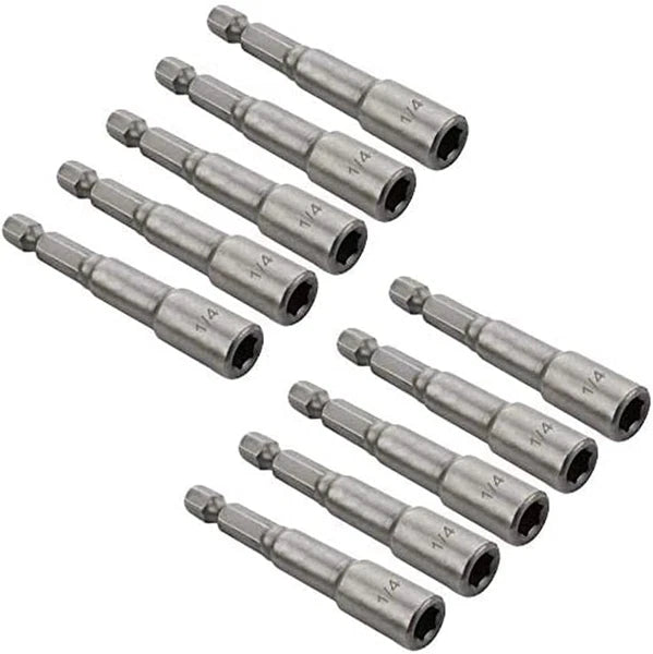 10Pcs 1/4'' Hex Shank Magnetic Power Nut Driver Bit Sets Quick Change Socket Nut