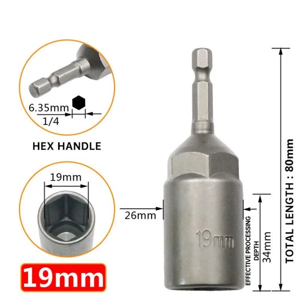 6-19mm Deep Bolt Nut Driver Bit Set 1/4" Hex Shank Impact Socket, Bolt Remover