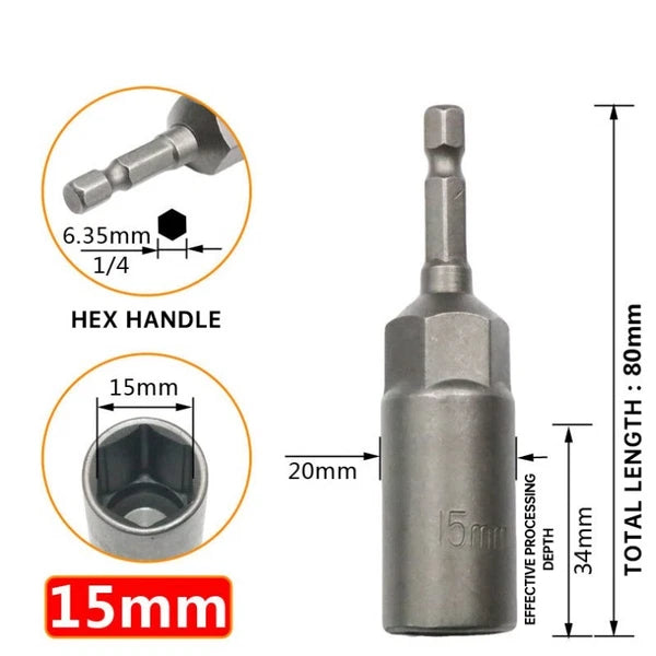 6-19mm Deep Bolt Nut Driver Bit Set 1/4" Hex Shank Impact Socket, Bolt Remover