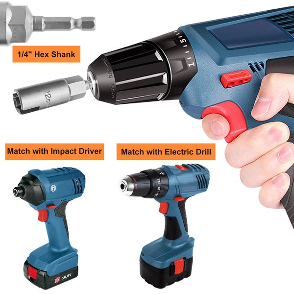 Power Wing Nut Driver Set 1/4" Hex Shank Socket Wrench Extension Screws Eye Tool