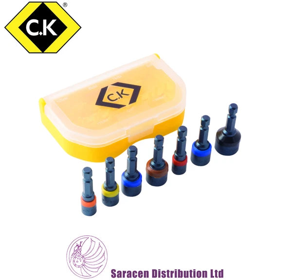 CK MAGNETIC IMPACT TEK NUT DRIVERS 1/4" HEX, 7 PIECE - T4514