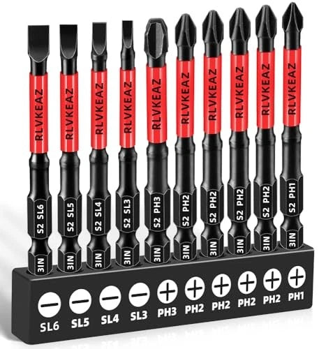 10-PCS 3" Long Magnetic Screwdriver Bits Set: Phillips Bits #1/#2/#3 & Slotted