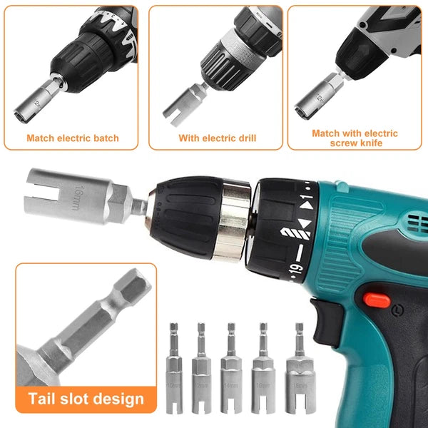 Power Wing Nut Driver Set 1/4" Hex Shank Socket Wrench Extension Screws Eye Tool