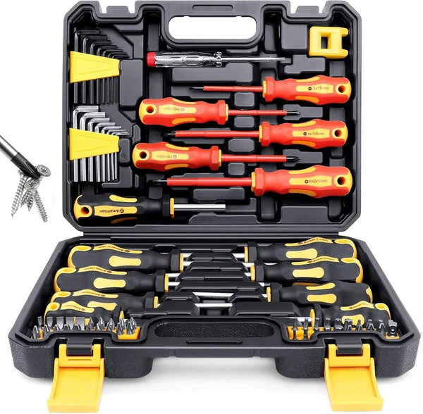 Magnetic Screwdrivers Set with Case, Amartisan 72-piece Includs Yellow
