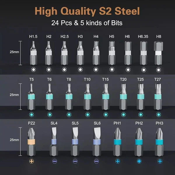 24 in 1 Magnetic Screwdriver Set, DIY Ratchet Screwdriver Set, Multi Bit Magneti
