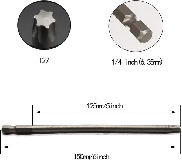10PCS 6"/150mm T27 Torx Head Screwdriver Bit Set, 1/4 Inch T27, 150mm/6inch
