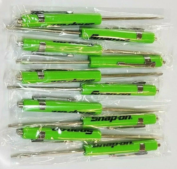 (10)TEN Snap On Pocket Screwdriver, Flat Tip Screwdrivers, Magnetic GREEN .NEW.