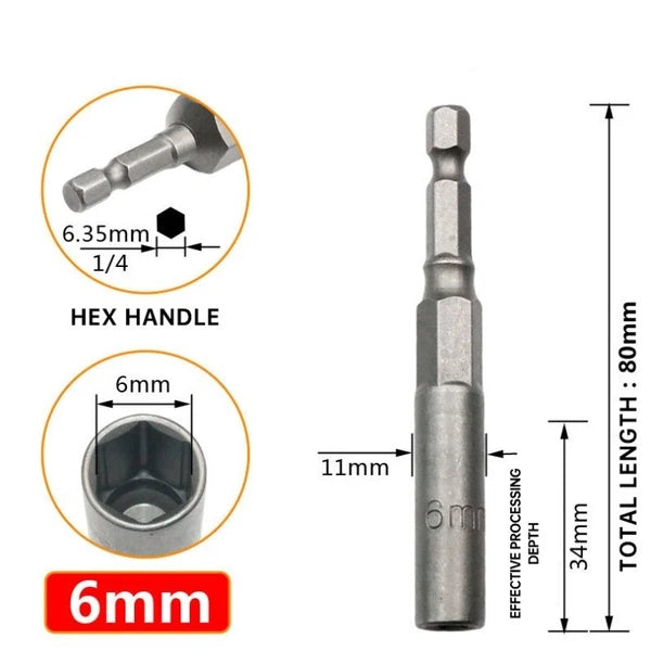 6-19mm Deep Bolt Nut Driver Bit Set 1/4" Hex Shank Impact Socket, Bolt Remover