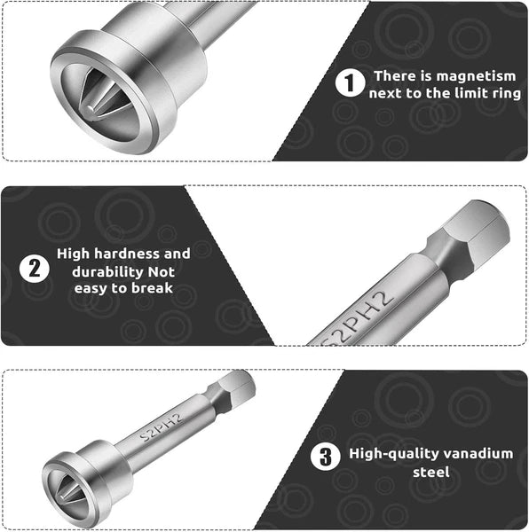 5 Pcs Magnetic Positioning Screwdriver Bits Set Anti-Slip One Size, Silver
