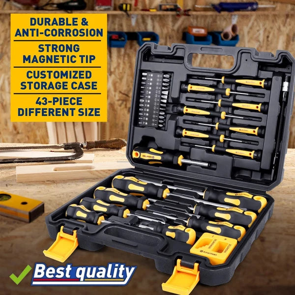 Magnetic Screwdrivers Set & Case Amartisan 43piece Includs Slotted Tools for Men