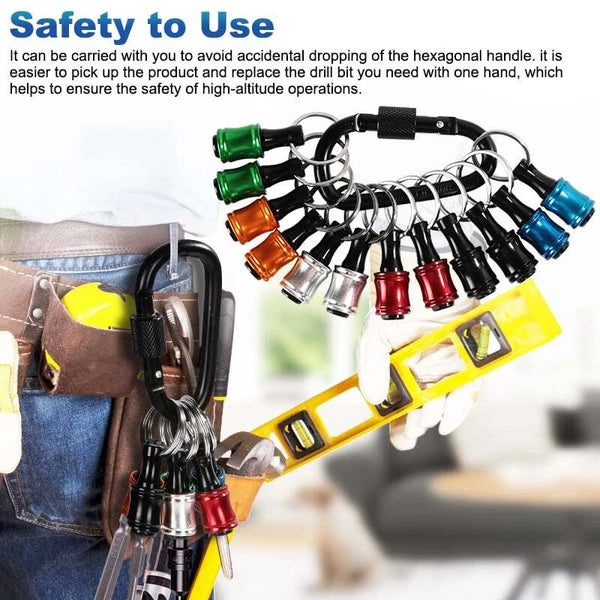 14PCS 1/4" Hex Shank Screwdriver Bit Holder Keychain Extension Bar Quick Release