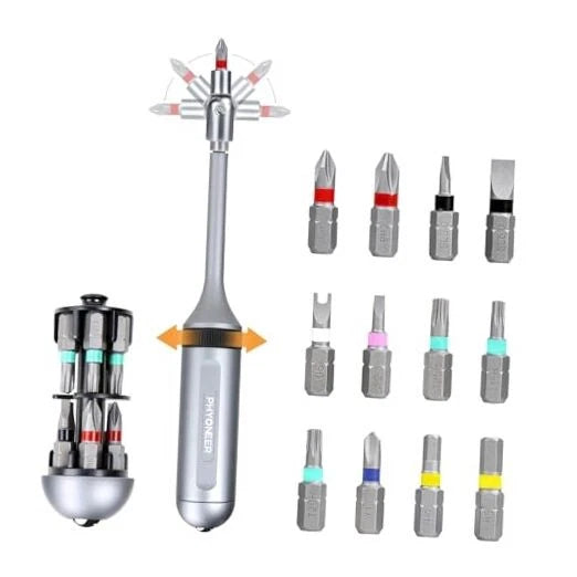 13-in-1 Ratcheting Screwdriver Set with 12 S2 Driver Bits, Direction
