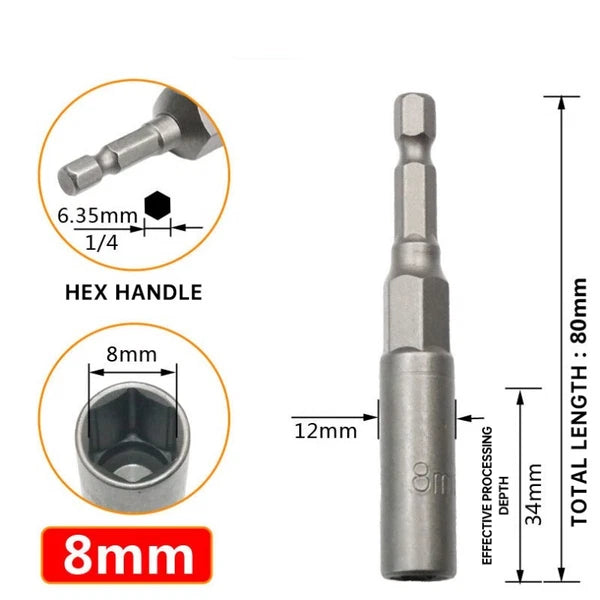 6-19mm Deep Bolt Nut Driver Bit Set 1/4" Hex Shank Impact Socket, Bolt Remover