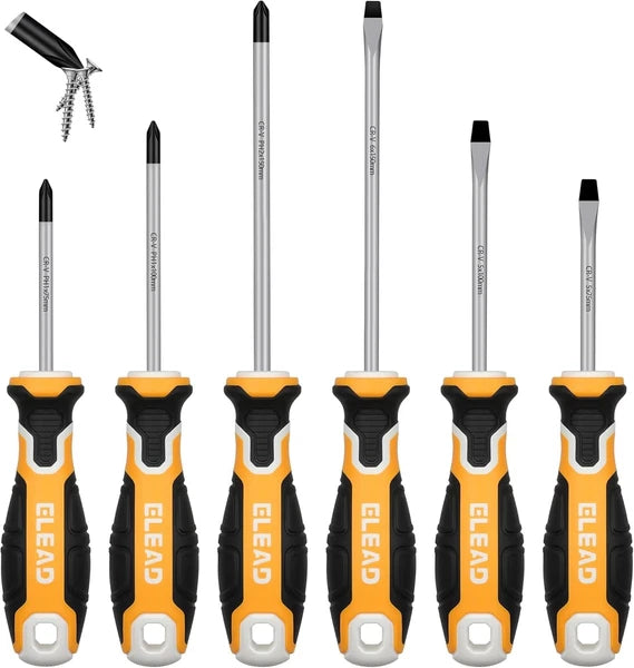 6-Piece Magnetic Screwdrivers Set, 3 Phillips and 3 Slotted Tips Professional