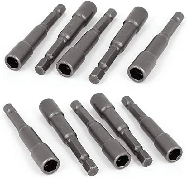 10Pcs 1/4'' Hex Shank Magnetic Power Nut Driver Bit Sets Quick Change Socket Nut