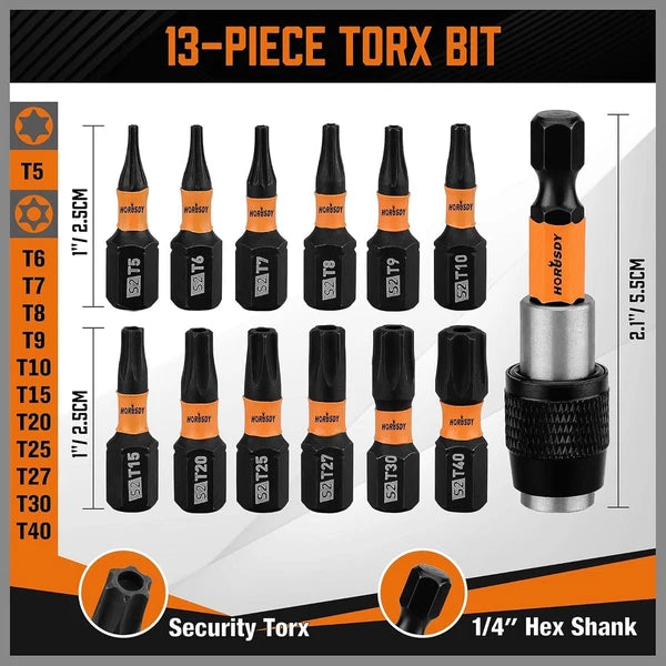 12pc Torx Bit Set Security Tamper Proof T5-T40 Star Bit Set for Impact w Box