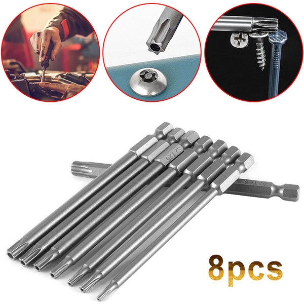 8pcs Torx Screwdriver Bit Set Hex Security Magnetic Head 100MM Extra Long IN USA
