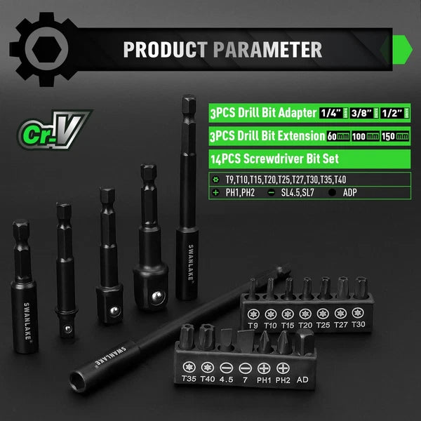 55Piece Magnetic Nut Driver Set Metric & SAE 1/4" Hex Shank Impact Driver Socket