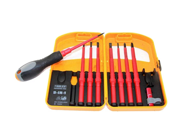 Expert 9-in-1 VDE Insulated IEC 60900 AC1000V Screwdriver Set:Slot Phillip Torch