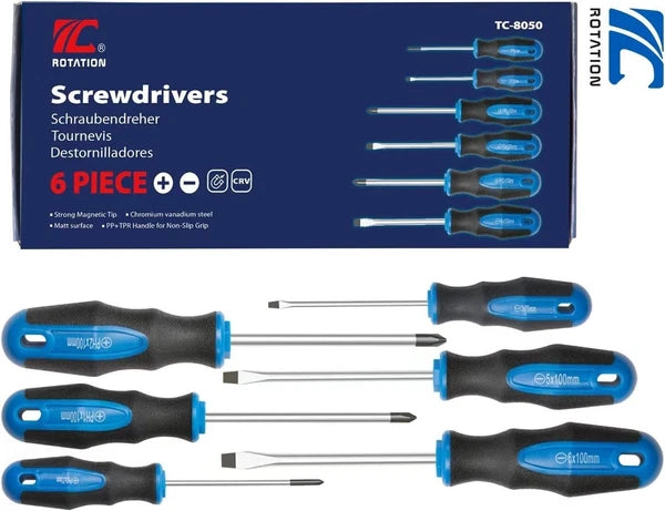 6PCS Magnetic Tip Screwdriver Set, 3 Phillips and 3 Flat, Professional Cushion