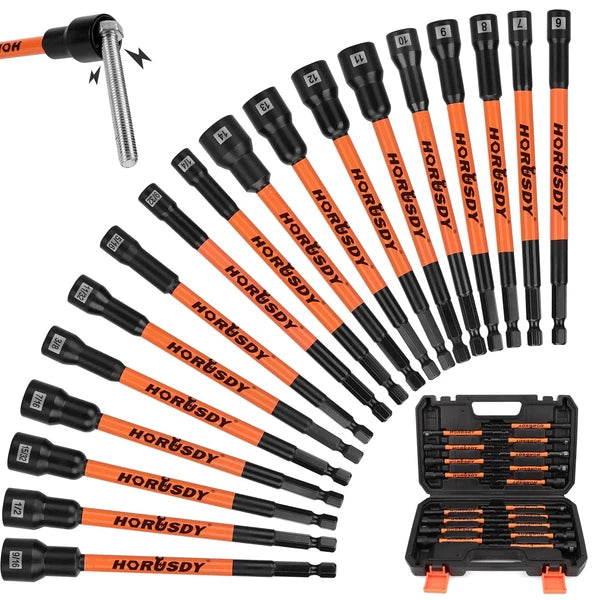 18 Piece Magnetic Nut Driver Impact Set Extra Long Hex Nut Setter SAE & Metric
