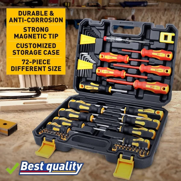 Magnetic Screwdrivers Set with Case, Amartisan 72-piece Includs Yellow