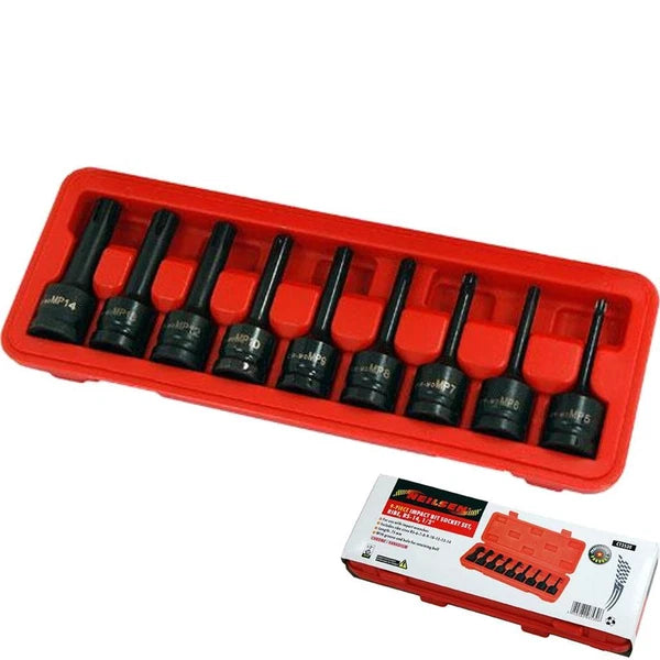 Neilen 9pc Impact Bit Socket Set Ribe Wrench R5 - R14 1/2" Drive 78mm