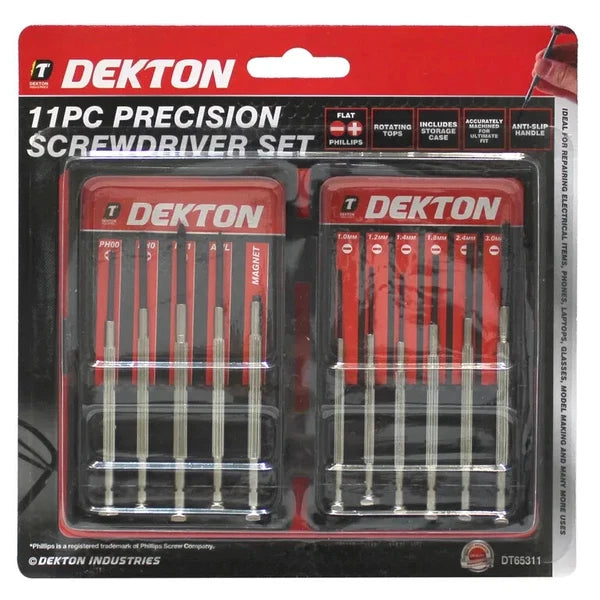 DEKTON 11 Piece Precision Screwdriver Set with Case, Awl & Magnet Tip