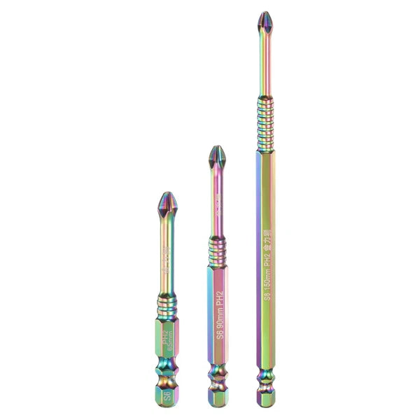 3pcs Anti Slip Phillips Screwdriver Bit Set PH2 1/4" Shank 2.6"/3.5"/6" Long
