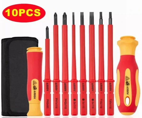 10Pcs VDE Insulated Electrician Interchangeable Head Screwdriver Set & Pouch UK