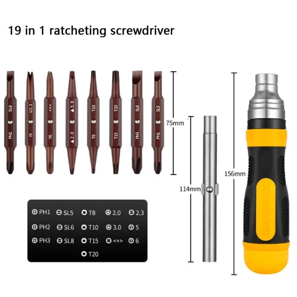 19-in-1 Ratchet Dual-purpose Screwdriver Set Cross Slotted Double-head Manual