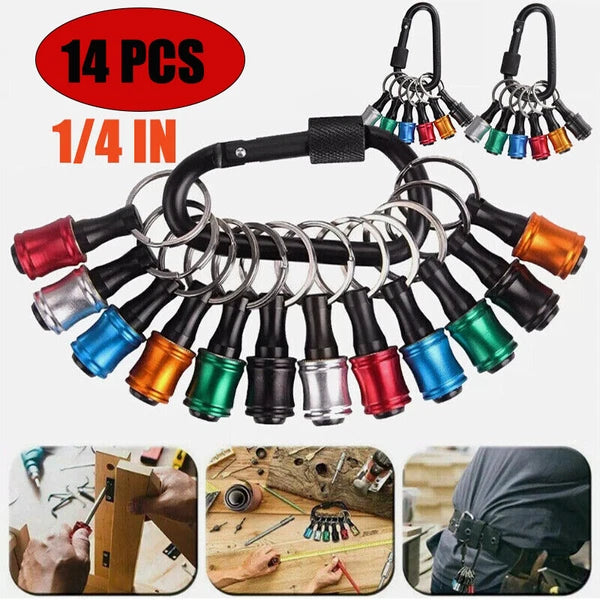 14PCS 1/4" Hex Shank Screwdriver Bit Holder Keychain Extension Bar Quick Release