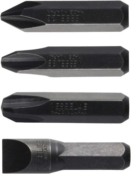 VESSEL BS2500 Impact Screwdriver Bits Heavy Duty 4 Pcs JIS Set