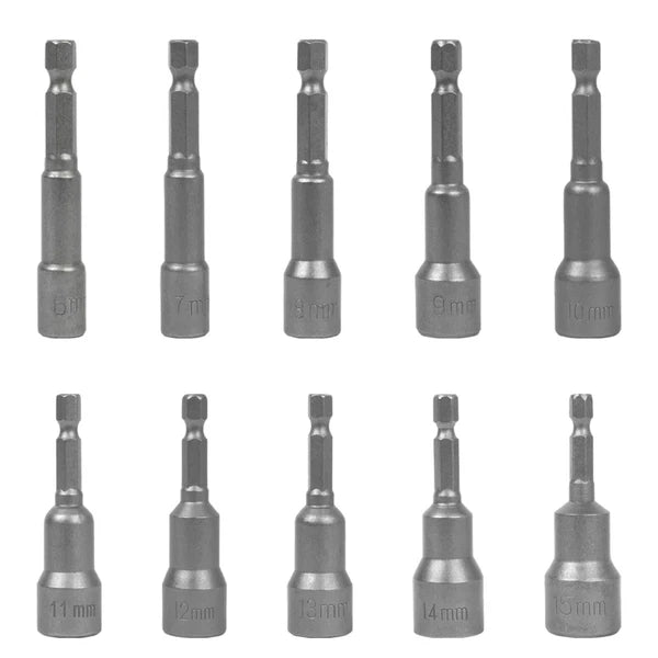 BLOSTM Magnetic Nut Driver Impact Drill Bit Socket Set 6-15mm 1/4" Hex 10PCS