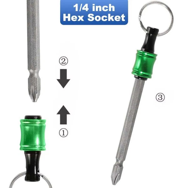 14PCS 1/4" Hex Shank Screwdriver Bit Holder Keychain Extension Bar Quick Release