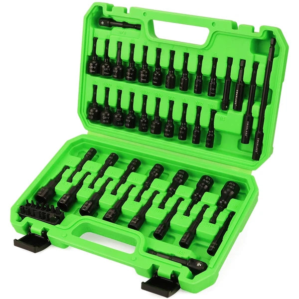 55Piece Magnetic Nut Driver Set Metric & SAE 1/4" Hex Shank Impact Driver Socket
