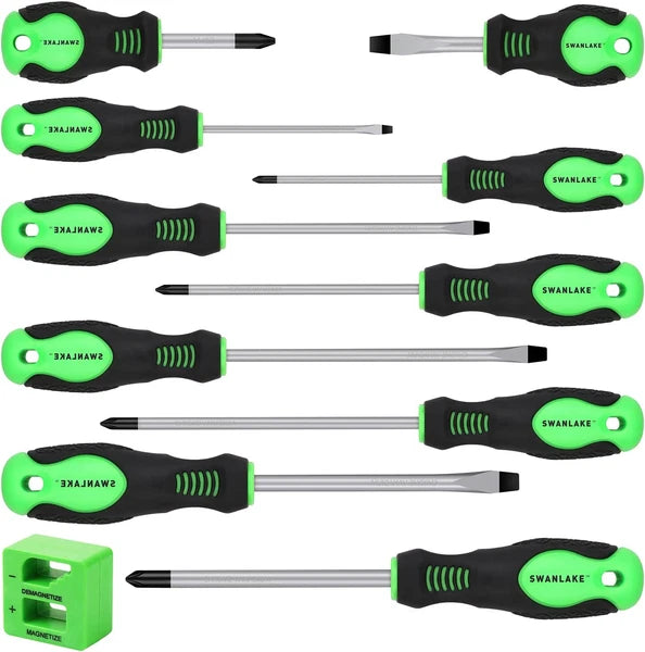 SWANLAKE 11PCS Screwdriver Set, Magnetic 5 Phillips and 5 Flat Head Tips for Fas