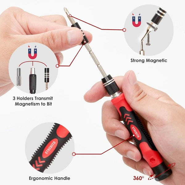 Ergonomic Magnetic Precision Screwdriver Set - 120 Bits for iPhone, Laptops, PS4