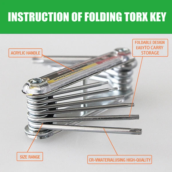10 PC Tamper Proof Star Key Set Folding Locking Torx security screwdriver T6-T30