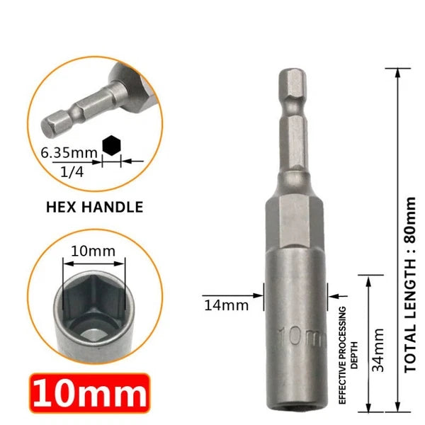 6-19mm Deep Bolt Nut Driver Bit Set 1/4" Hex Shank Impact Socket, Bolt Remover