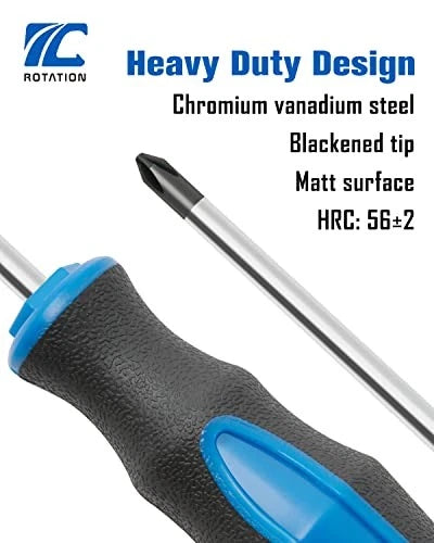 6PCS Magnetic Tip Screwdriver Set, 3 Phillips and 3 Flat, 6pc_black Tip_matt