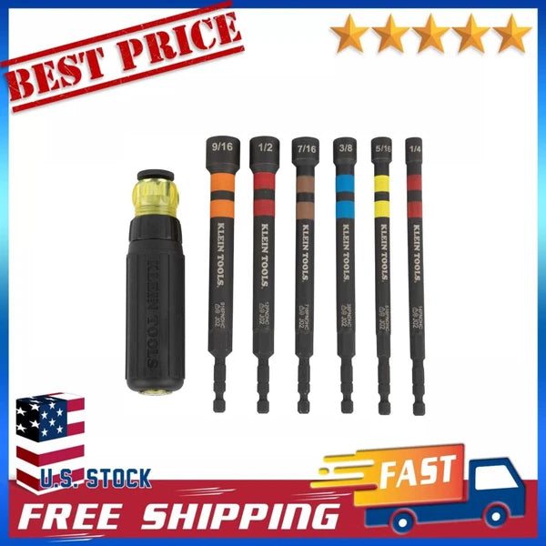 Klein Tools 32950 Ratcheting Impact Nut Driver Set, Magnetic, 6 SAE Sizes