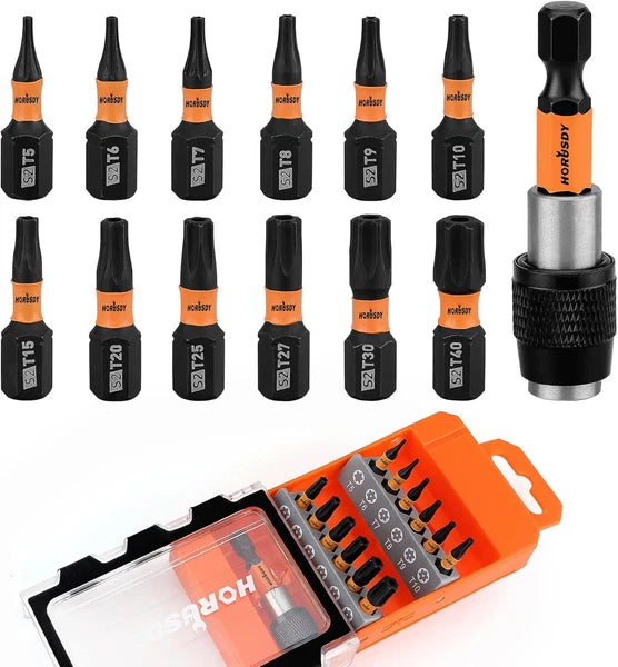 12pc Torx Bit Set Security Tamper Proof T5-T40 Star Bit Set for Impact w Box